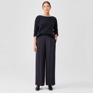 NWT Eileen Fisher Silk Georgette Crepe Wide-Leg Pants - Nocturne - Small